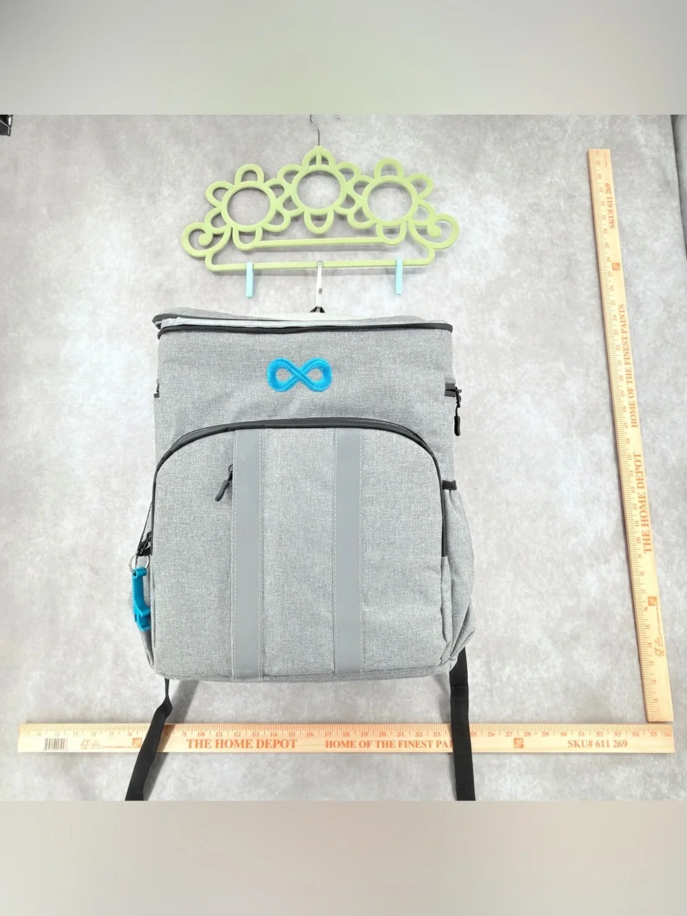 Gray Backpack cooler bag with Blue Infinity Logo storage large